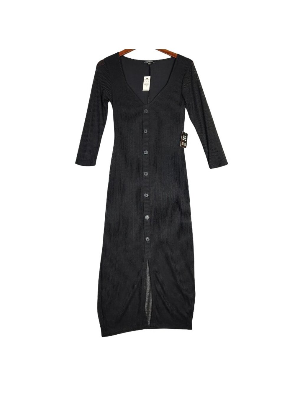 Express Midi Sweater Dress Women's Small Black Ribbed Long Sleeve Bodycon NWT